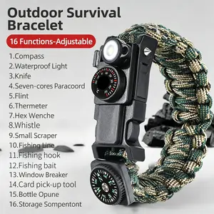Parachute Rope Bracelet - 16-in-1 Emergency Survival Gear, Tactical Tool, Lightweight Reusable Foldable 7-Core Lifeline for Survival Camping, Outdoor Adventure Fashion Accessory