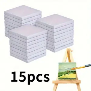 Mini Stretched Canvas Set, 15pcs/1pc, 3"x3" Canvases, Ideal for Paint & Crafting, Perfect for Novice Artists & DIY Projects