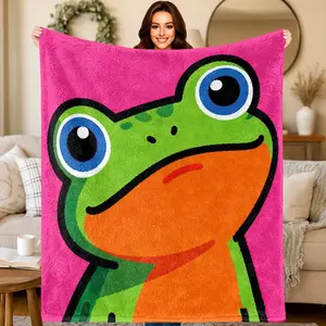 Frogs with a colored background Flannel printed blanket suitable for all seasons suitable for living room office sofa and travel
