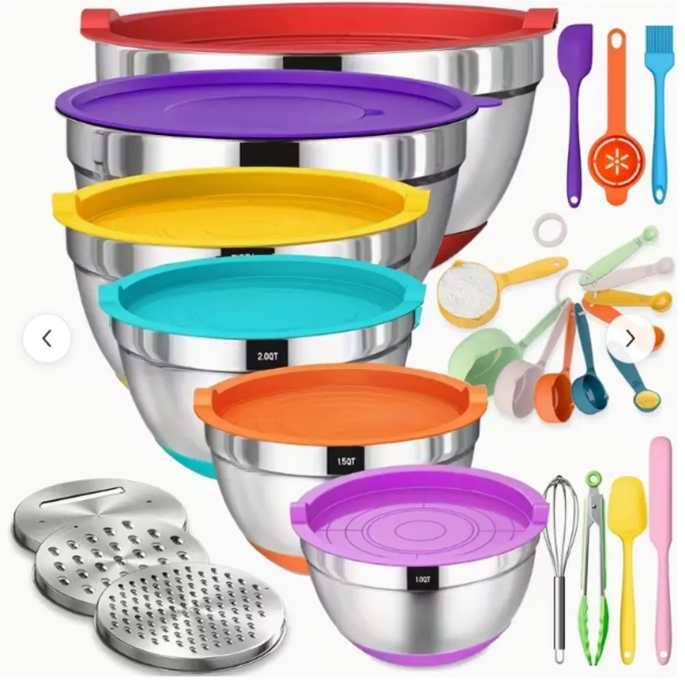 Stainless Steel Stackable Mixing Bowl Set for Baking, Kitchen Bowls with Anti-Leak Moisture Barrier Airtight Lids, Compact Nestable Smooth Surface Design for Easy Storage