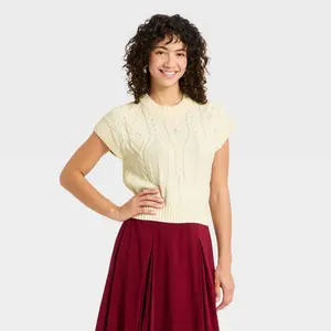 Women's Short Sleeve Crewneck Cable Pullover Sweater - A New Day