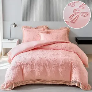 3D cut flower quilt cover set, Duvet cover set, 2/3 piece set, 3D bow + tassel pattern, soft comfortable washable polyester fiber bedding set, hotel quality, multiple sizes, gifts
