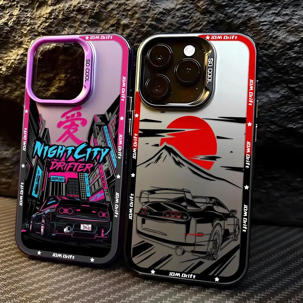 Cyberpunk Tokyo Neon Sun JDM Drift Sports Racing Smartphone Case - Anti-Fall Matte Protective Cover, cyb-257cy241217103 Protection for iPhone 17,16,15,14,13,12,11 Pro Max Air Cellphone Accessory, Customized