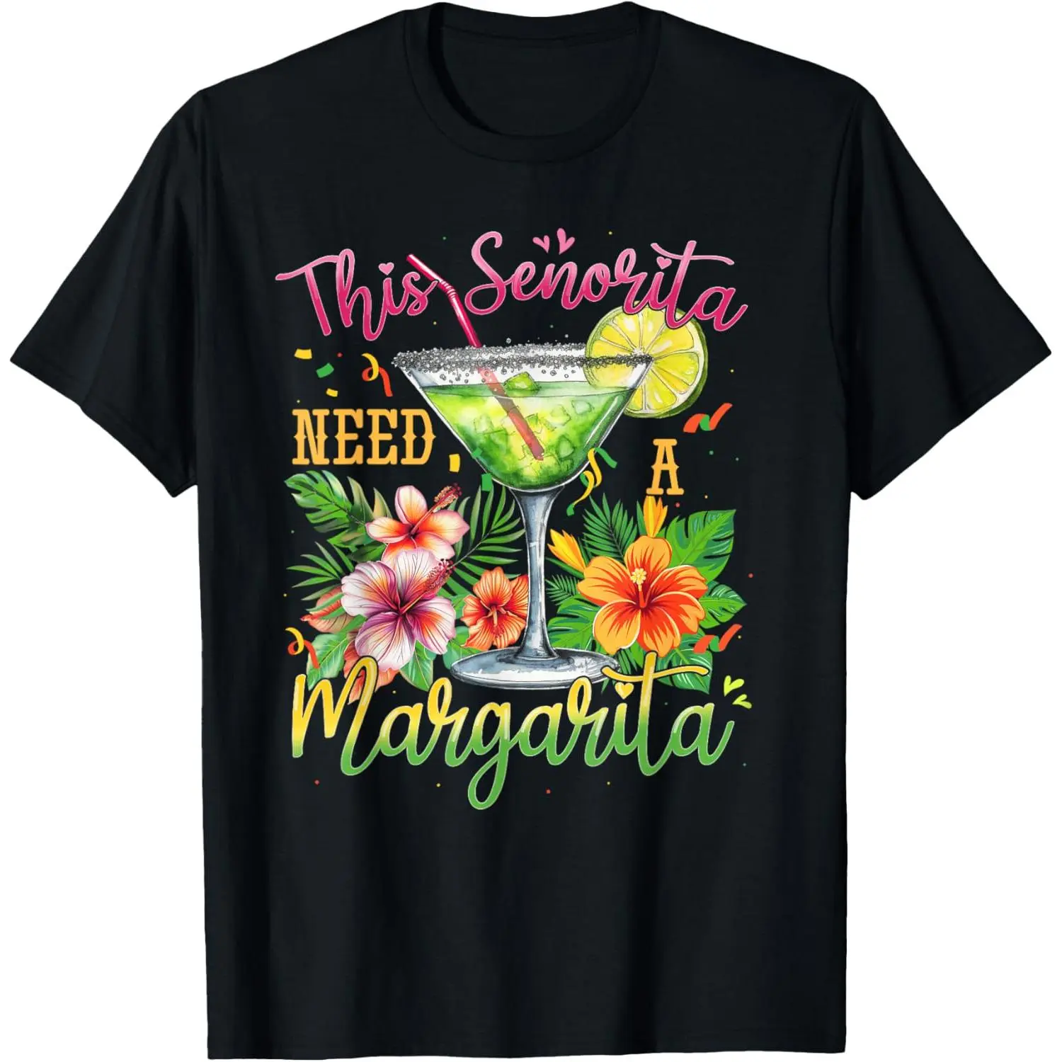 Funny Graphic T-Shirt, Unisex 100% Cotton Short Sleeve Top with 'This Senorita Needs A Margarita' Print for Cinco De Mayo, Tshirt