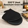 Anti-Burn Silicone Cotton Oven Mitts - 500°F Heat Resistant, Non-Slip, Short Modern Black, Reusable with Hanging Loop, Hand Washable, Wipe Clean Kitchenware for Baking, BBQ, Versatile Use