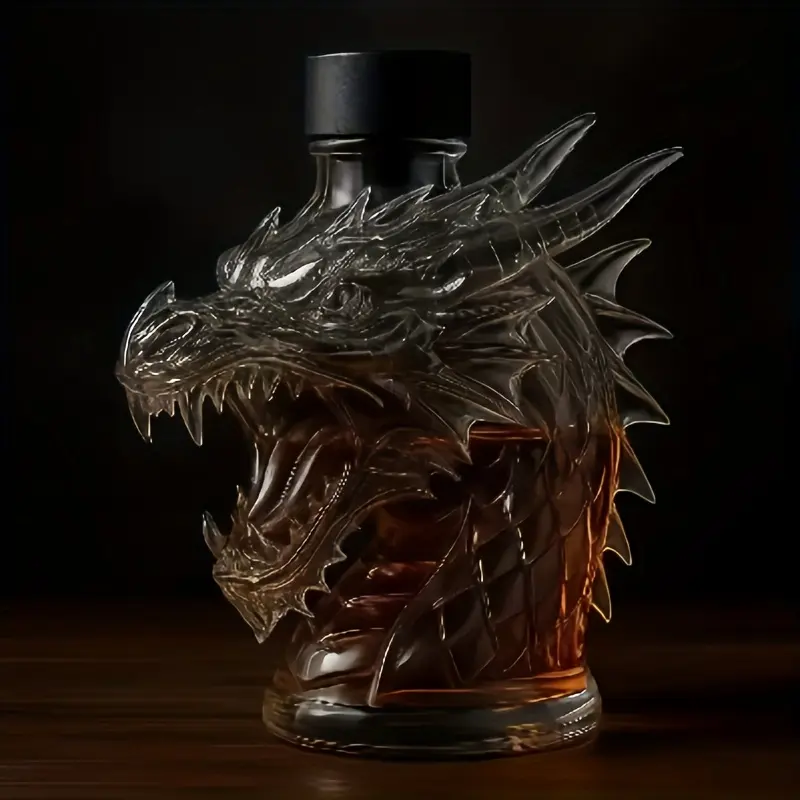 Dragon Shaped Glass Wine Decanter, 320ml/10.8oz High Borosilicate Whiskey Bottle, Realistic Design & Easy to Clean