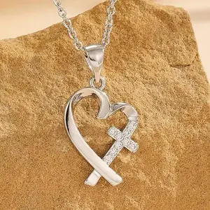 Heart Cross Pendant Necklace Christian Jewelry for Women Men Girls Boys Faith Love Chain Religious Gift Inspirational Fashion Charm Jewelry for Everyday Wear Prayer Baptism Confirmation Communion Birthday Anniversary Mother’s Day Spiritual Jewelry