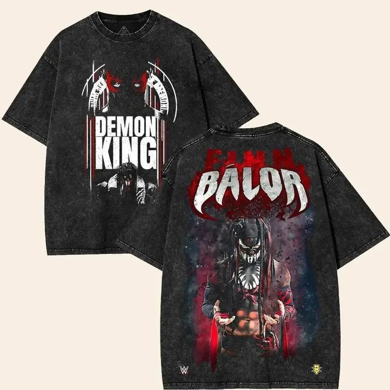 Retro WWE TShirt, Demon King Finn Balor Graphic Tee, WrestleMania 41 Merch, Wrestler Unisex Oversized Heavy Washed Tee WWE Clothing Fan Cotton Menswear Fabric Soft wash t-shirt casual top wrestling shirt wwe fan Relaxed Fit Streetwear.