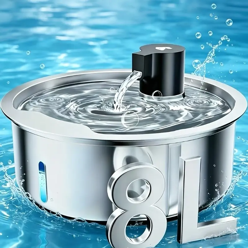 2.1 Gallon/ 8 Liter/ 27 Oz Dog Fountain Stainless Steel Pet Fountain For Large Dogs, Automatic Dog Water Dispenser With Ultra-Quiet Pump Suitable For Multiple Cats And Dogs, Without Battery