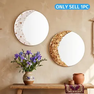 Luxury Moon Shape Decorative Mirror, Crescent Round Design, Resin Embossed Lunar Texture, HD Mirror Surface, Wall Decoration, Makeup Mirror, Home Decorative Mirror