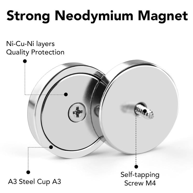 Strong Neodymium Cup Magnets, Waterproof, Rare Earth, 150lb+ Pull Force, Silver, 6 Pack with Screws for Wall Mounting, Hanging, Lifting Tools