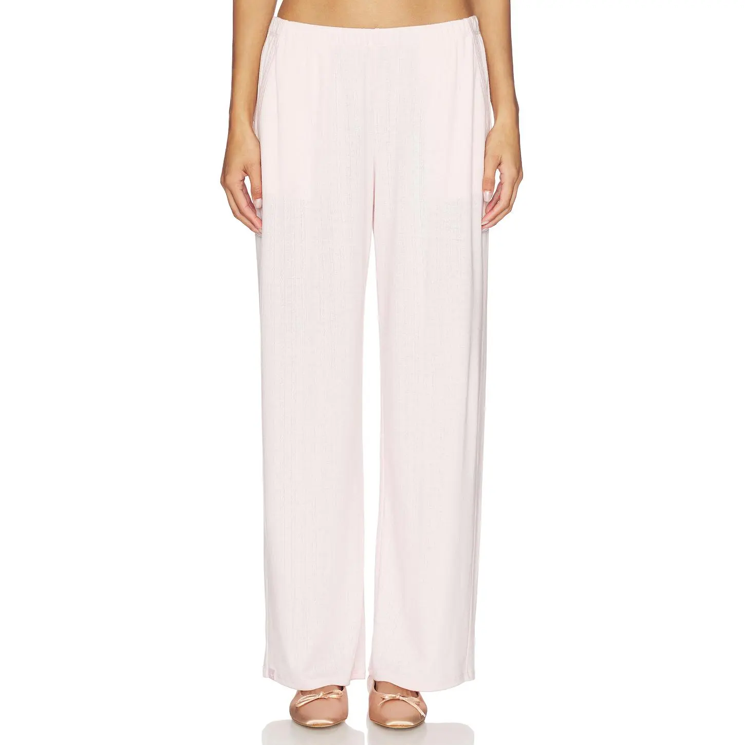 Barefoot Dreams Pointelle Rib Pant With Scallop Trim in Pink Sand