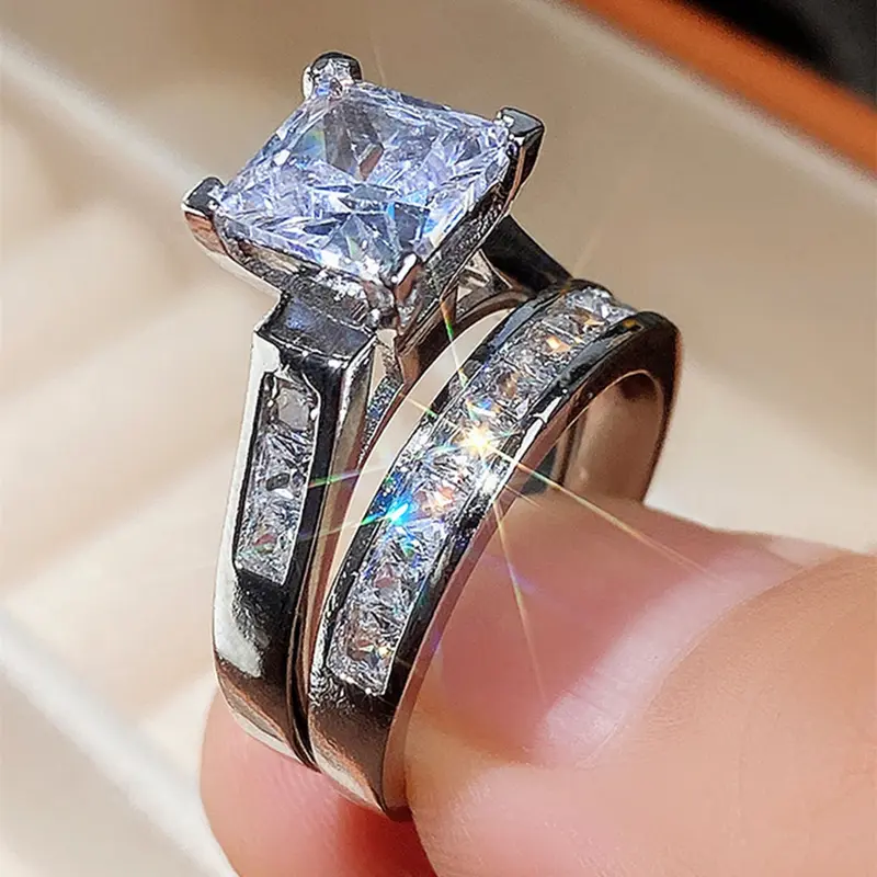 2PC/Set Fashion Beautiful Rings Cubic Zirconia Ring Bridal Set Rings Bridal Engagement Ring For Women For Valentine's Day Gift Wedding Anniversary Party Jewelry
