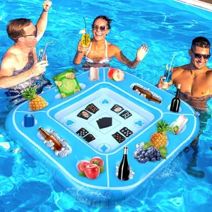 Large Floating Pool Games Table with Waterproof Playing Cards Pool Accessories Hot Tub Tray Card Table Tray Inflatable Food Drink Holder Cooler Containers for Beach Summer Party Indoor Outdoor Pool