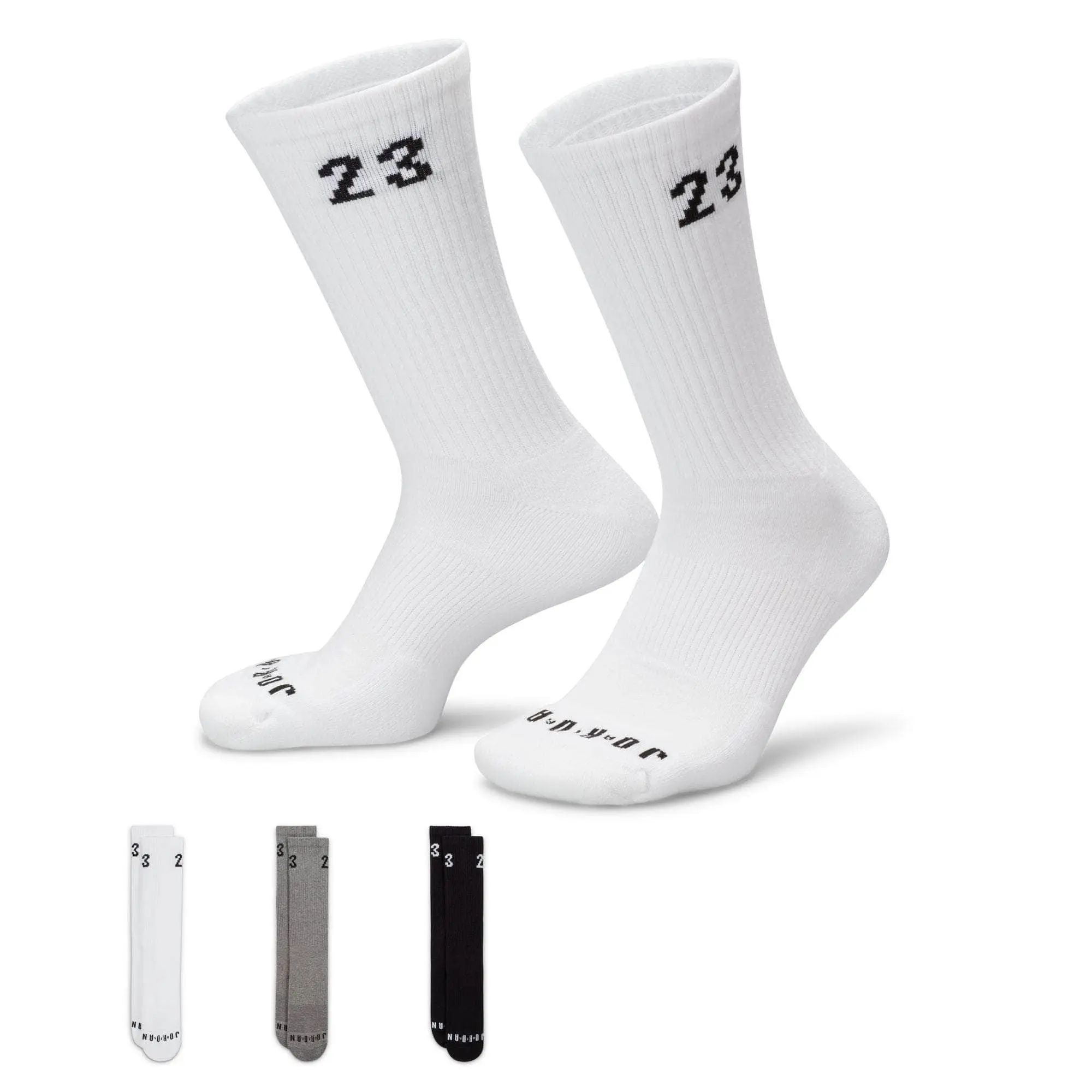 LACOSTE x Air Jordan Essentials Athletic Crew Socks - White, 23 Print, Comfortable Fit, Breathable Quick Dry Sports Socks, Ideal for Game Day & Casual Wear, Athletic Socks