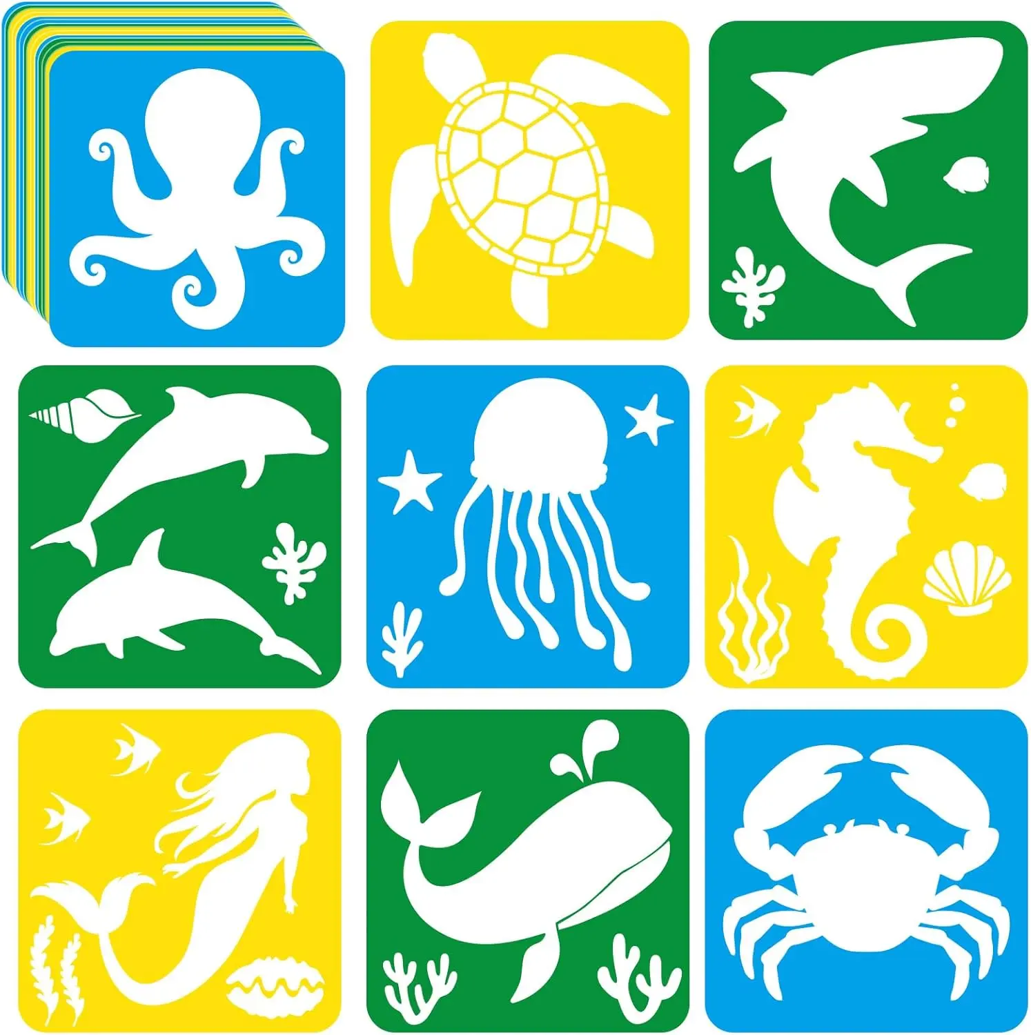 36pcs Ocean Animal Drawing Stencils for Kids 8 Inch Sidewalk Chalk Stencils Painting Large Washable Reusable Sea Animal Themed Primary Shape Template for Kids Toddlers Preschool