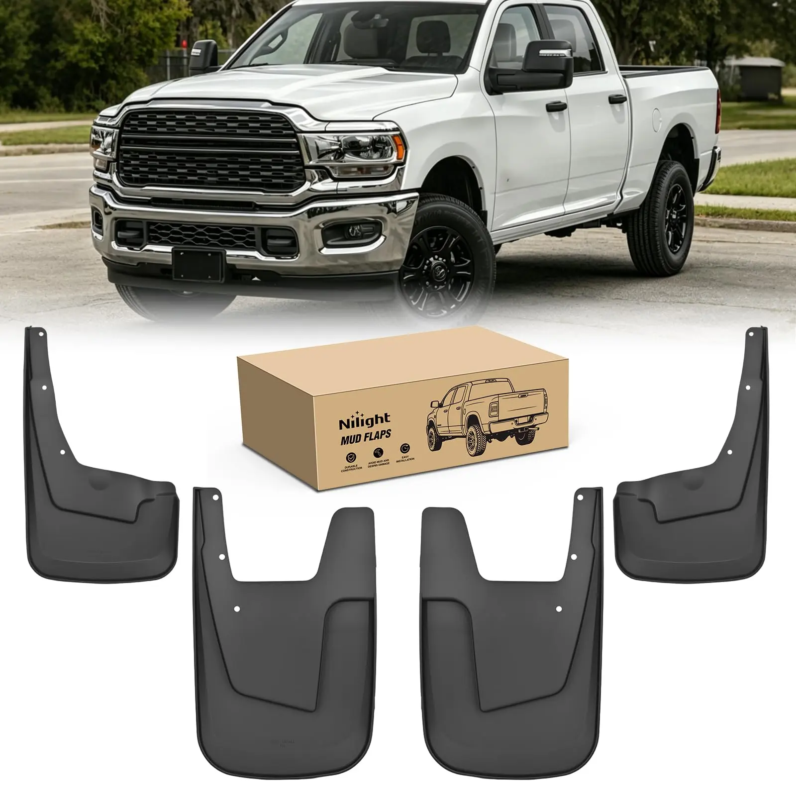 Nilight Heavy Duty Mud Flaps Splash Guards Set - Automotive Car Accessories Protector for 2019-2023 Ram 2500/3500 Trucks, No Drilling Precision Fit, All Weather Front & Rear Protection