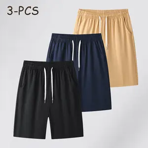 Men’s casual drawstring shorts 3-pack, elastic waistband summer shorts, suitable for everyday and home wear