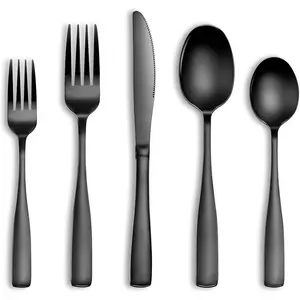 20 Pcs Black Silverware Set Food-Grade Stainless Steel Flatware for 4 Square Cutlery Mirror Polished Tableware Utensils for Kitchen Include Knife Fork Spoon Dishwasher Safe