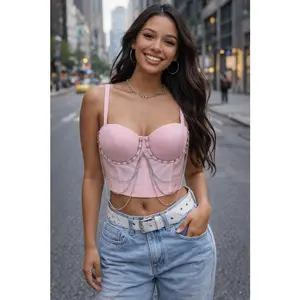 Crystal Cascade Chain Detail Bustier Corset Top