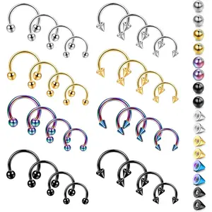 FLORIDECO 32Pcs 16G Stainless Steel Septum Rings Hypoallergenic Versatile Piercing Jewelry for Nose Lip Eyebrow Helix Daith Tragus Cartilage Earrings Nose Cuff Nose Expanders