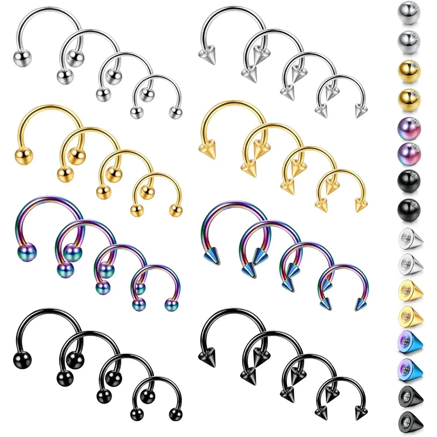 FLORIDECO 32Pcs Stainless Steel Septum Rings 16G Septum Jewelry Septum Piercing for Women Men Nose Piercing Jewelry Lip Rings Eyebrow Rings Helix Dait