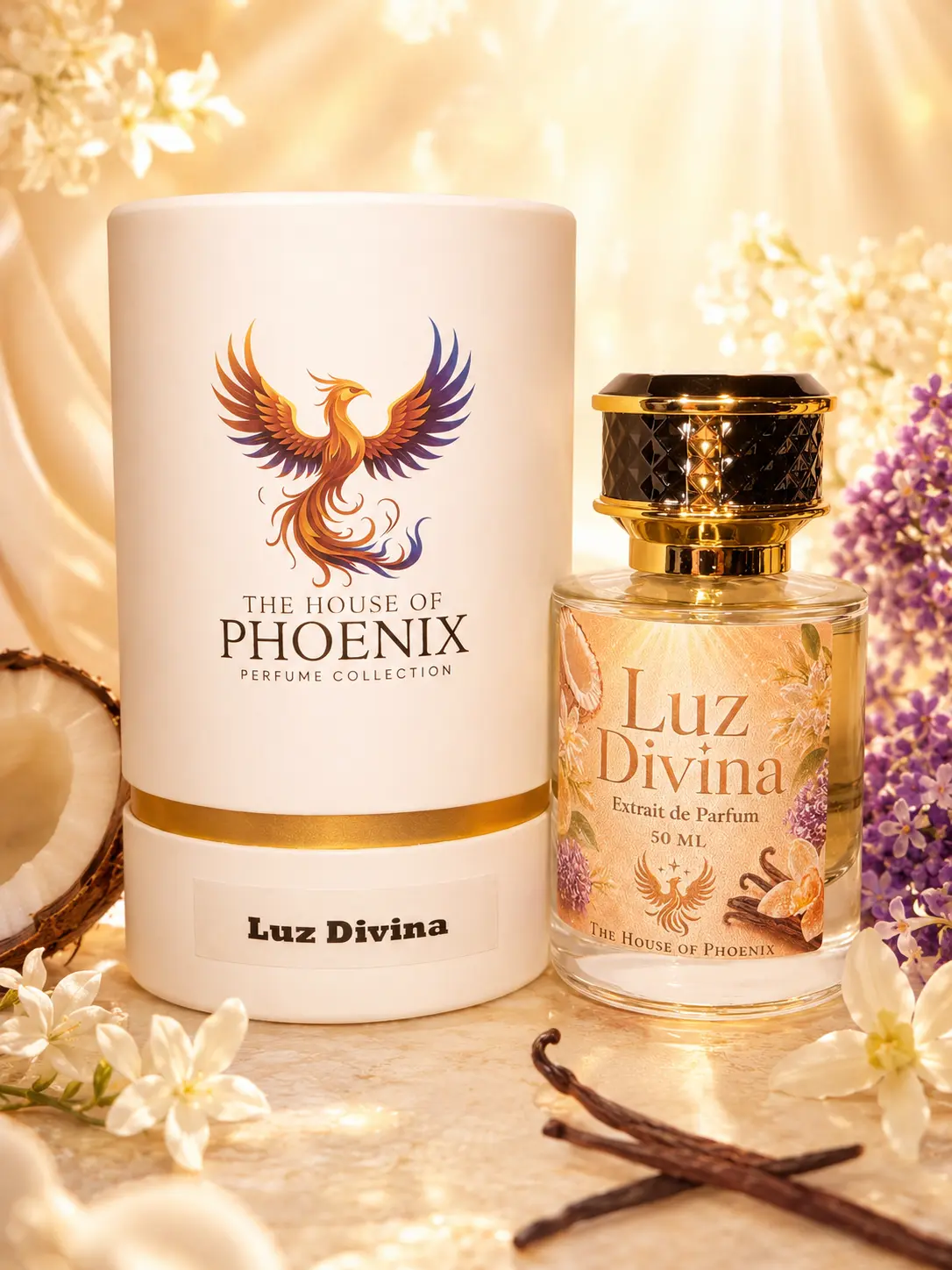 Luz Divina Extrait De Parfum Spray - The House of Phoenix 50ML Signature Niche Perfume, Unisex Vanilla Cashmere Scent with Jasmine Heart, Adults’ All-Seasons Brunch-Ready Fragrance