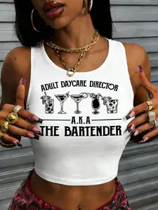 Adult Daycare Manager Also Known As The Bartender Women'S Y2K Style Sleeveless Tank Top with Pattern Print, Fashionable And Casual, Soft And Comfortable for Everyday Use, Outdoor Events, Parties, Celebrations, And Holiday Gifts
