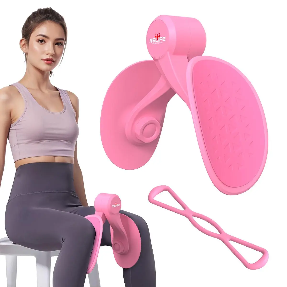 RELIFE REBUILD YOUR LIFE Thigh Trainer with Resistance Band, Exercise Equipment for Inner Thigh, Pink Purple Black, Summervibes