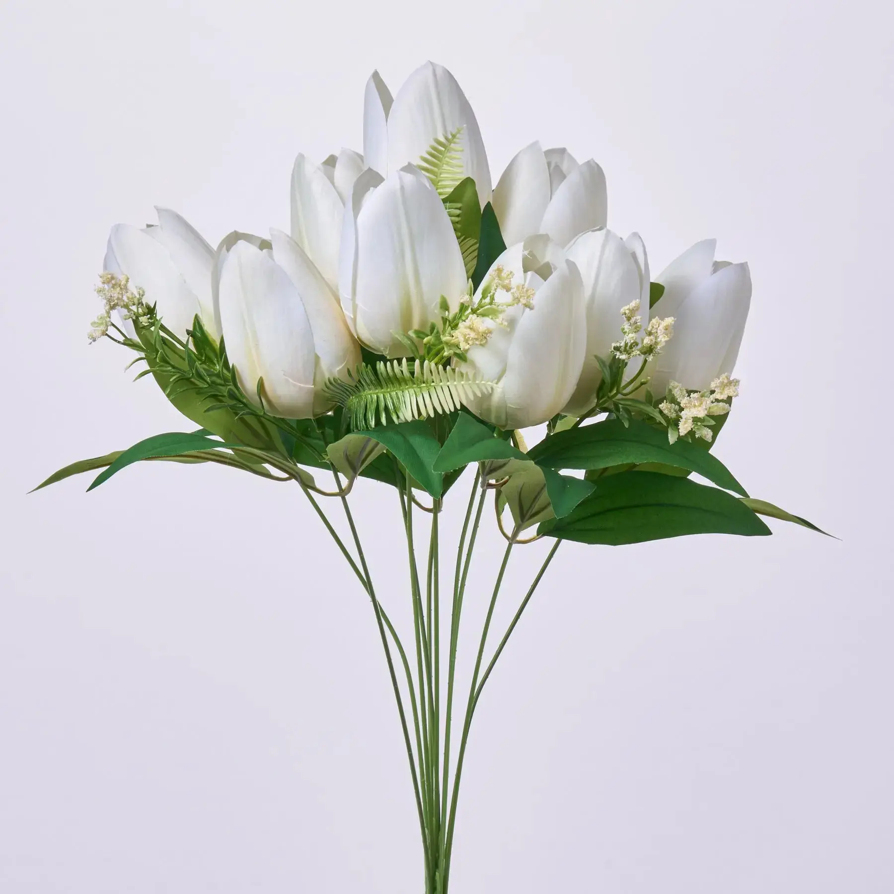 19" Tall x 9" Wide x 5" Diameter Bendable White Silk Tulip Bloom & Leaf Stem Artificial Flower Bouquet, Faux Floral Spray for Home Decor, Housewarming Gift, Floral Decor Arrangements