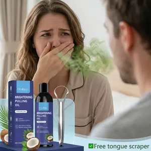 Oralhoe Brightening Oil Pulling MouthWash | Removes Coffee Wine Stains & Bad Breath with Tongue Scraper | Coconut Peppermint | Alcohol Free | Daily Gentle Long Lasting Freshness