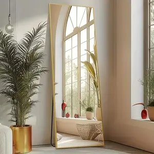 Idle Way 59x16 Arched Full-length Mirror, Vertical or Tilted Full-length Mirror, Aluminum Alloy Thin Frame, Suitable for Mother and Room, Golden or Black