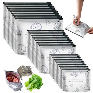 Aluminum Foil Reusable Freezer Bags, Food Grade Leak Proof Ziplock Food Storage Bags with Write-on Label, FCM Certified BPA Free Freezer Safe Bags for Meat Seafood Meal Prep Refrigerator Organization Picnic Travel