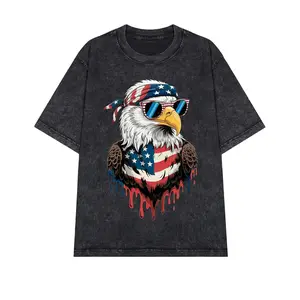 MELISSA ANN Patriotic Eagle Mineral Wash Tee Oversized 230gsm Premium Cotton T-Shirt with Eagle Graphic for National Pride Comfortable & Durable Classic Style