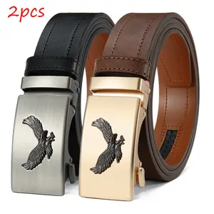 【1pc and 2pcs】Father's Day & Birthday Gift Men's Eagle Relief Leather Ratchet Belt, Cut-to-Fit No Hole Automatic Buckle, Versatile for Business & Casual Wear summerwins