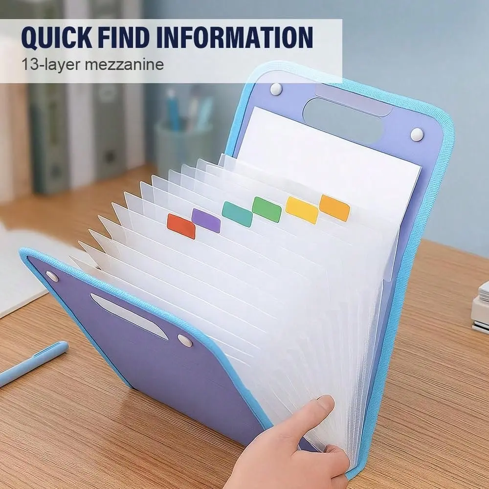 PP Plastic A4 Expandable Accordion File Folder with Markable Tabs, 13-Pocket Document Organizer, Portable Foldable Filing Wallet for Home Office Kitchen Specialty Organizer Accessory, Accordion Folder