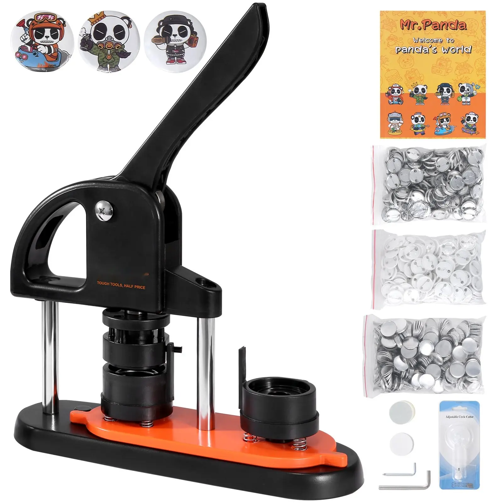 Button Maker 1.25 Inch 32mm Pin Maker Kit With 500 Button Parts, Ergonomic Arc Handle Punch Press, Button Making Machine With Panda Magic Book, Ideal For Kids DIY Projects, School Crafts, Gifts And Christmas