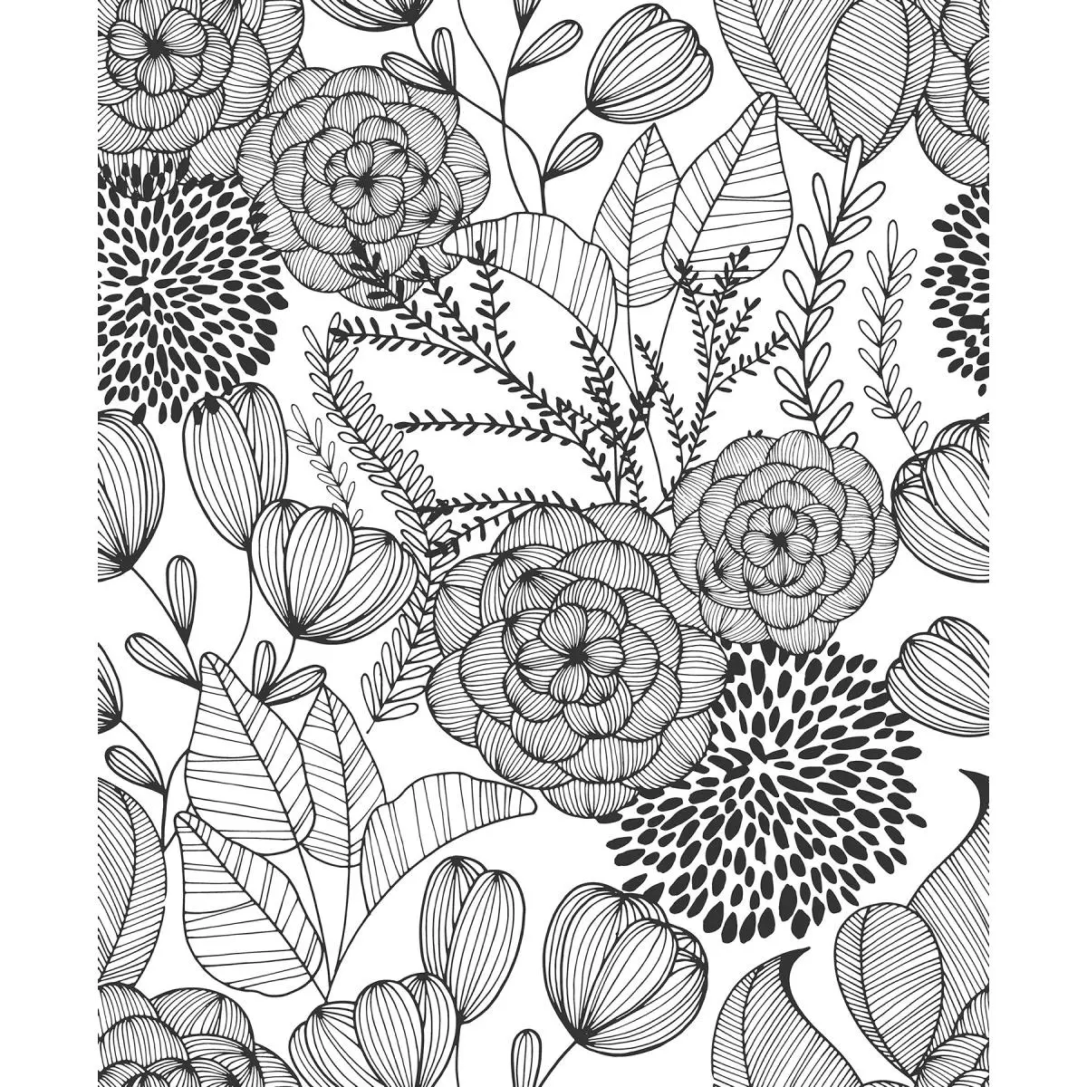 212 MAIN Black Secret Garden Floral Print Peel & Stick Wallpaper - Self Adhesive, Easy Install, Repositionable, Indoor Use, Peel and Stick Wallpaper Designs Home Decor Single Roll, Self Adhesive Wallpaper