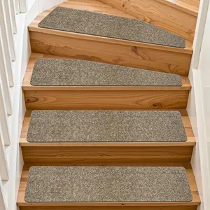 Cuttable Carpet Stair Treads 30 x 8 Inch Non Slip Stair Carpet Treads Trimable for Wooden Steps Indoor Peel and Stick Stair Protector Wahsable (14 Pieces, Cream Gray)