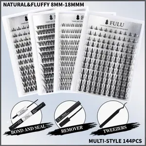 FULU DIY Lash Extension Kit Cluster Lashes 8-18mm Waterproof Volume Bond Seal Remover Tweezers Christmas Gift Beginner Friendly