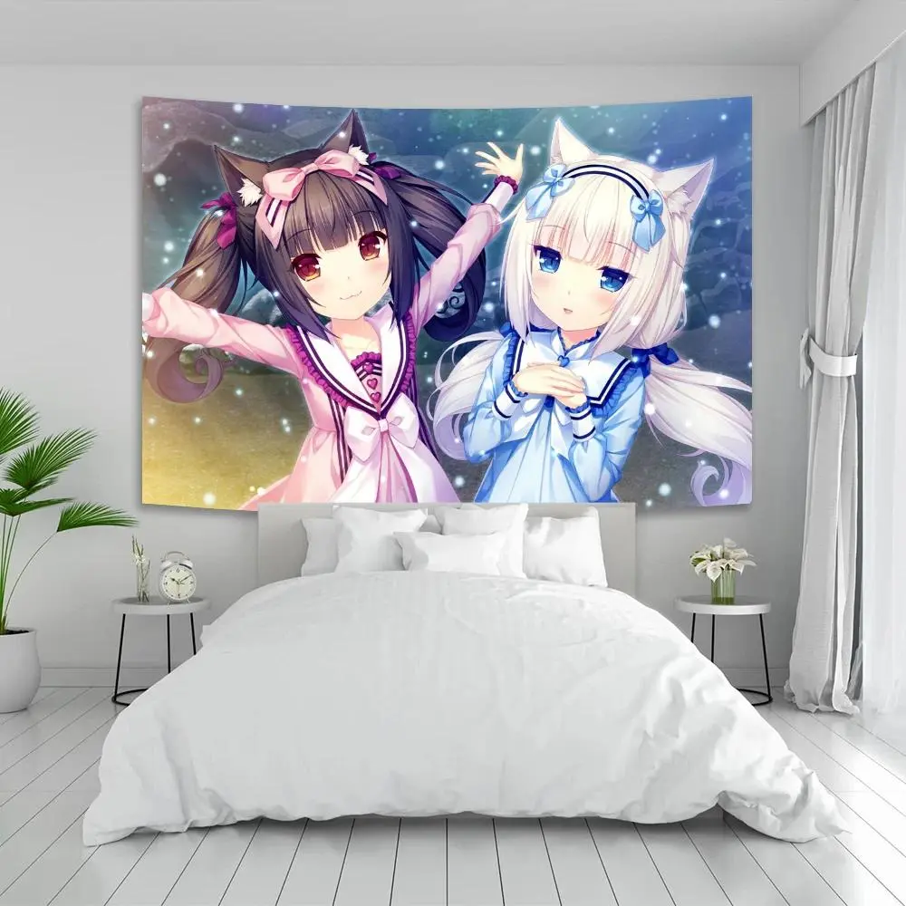Anime N-nekoparas Print Wall Tapestry, Kawaii Lightweight Multi-size Photo Background Cloth, Foldable Reusable Home Decor for Bedroom Dorm Decor, Blush Pink Banner for Girls' Baby Shower & Engagement, Synthetic