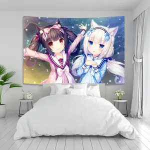 Anime N-nekoparas Wall Tapestry Kawaii Background Cloth Wall Decoration Psychedelic Girls' Dormitory Pink Room Banner