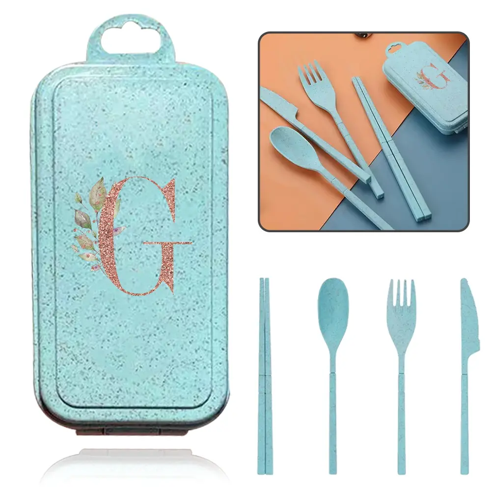 4pcs Kitchen Utensils Set with Case, Detachable Box Organizer, Reusable Eco-Friendly Dinnerware, Foldable Spoon Fork Knife Chopsticks