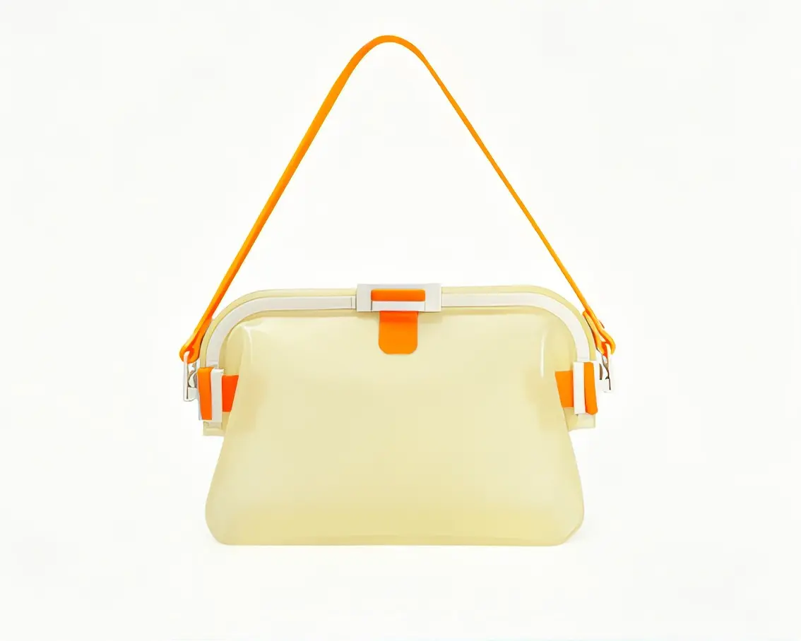 Pastel Silicone Shoulder Bag, Modern Waterproof Vegan Pouch with Clasp Closure for Beach, Swim, and Casual Use