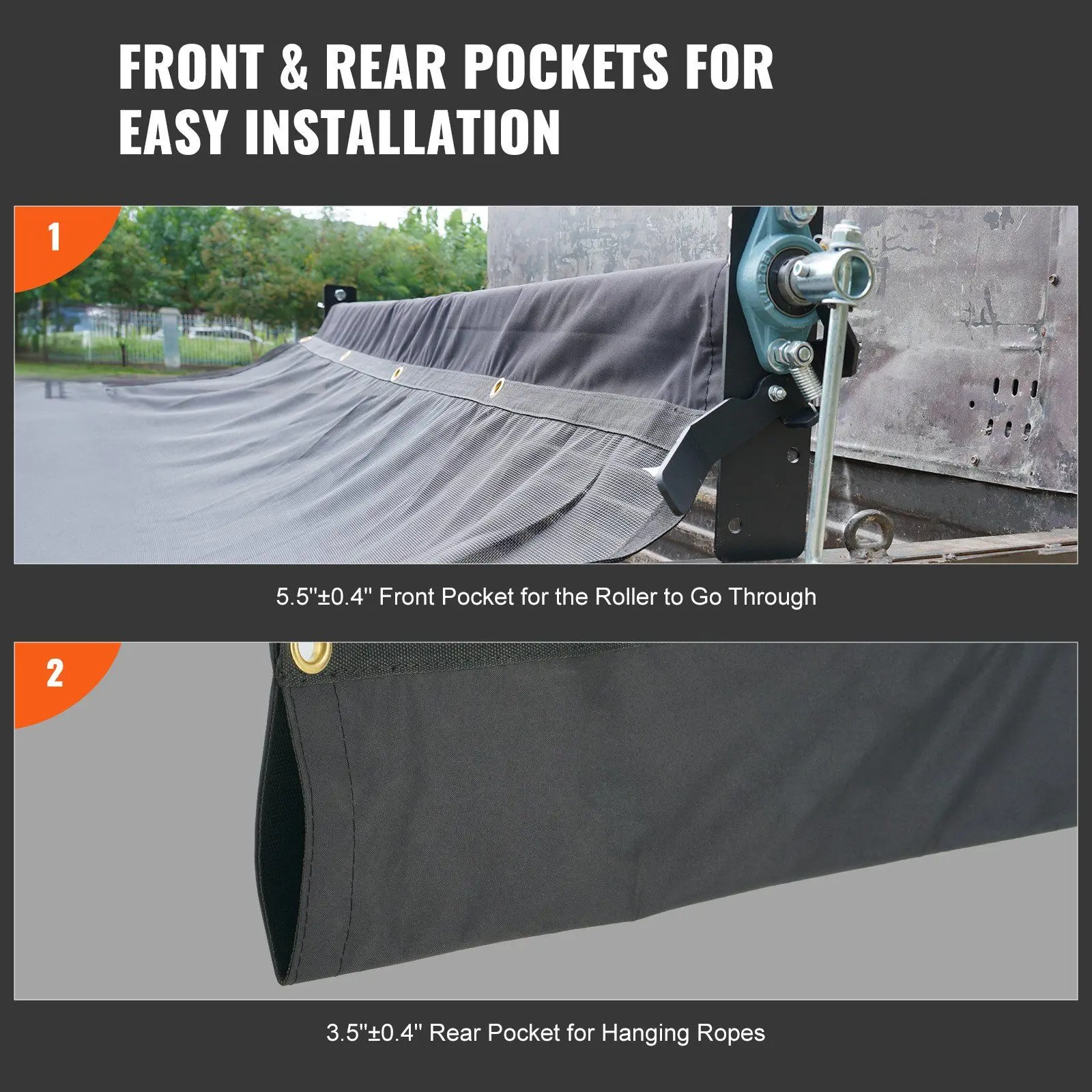 VEVOR Heavy Duty Dump Truck Mesh Tarp, 6x14 ft Waterproof Wear-Resistant PVC-Coated Black Cover, 5.5" Double Pocket, Brass Grommets, Reinforced Double-Needle Stitch Webbing for Manual/Electric Systems