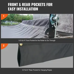 VEVOR Dump Truck Mesh Tarp, 6 x 14 ft, PVC Coated Black Heavy Duty Cover with 5.5" 18oz Double Pocket, Brass Grommets, Reinforced Double Needle Stitch Webbing Fits Manual or Electric Dump Truck System
