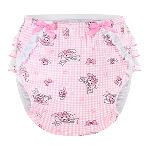 LittleForBig Silky Washable Reusable Waterproof Ruffled Lace Bow Bunnies & Bows Usagi Pattern Ruffle Adult Diaper Cover