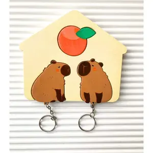 Handmade Wooden Key Holder | Cute Capybara Couple with Detachable Keychains | Unique Animal Key Organizer | Housewarming Personalized Gift