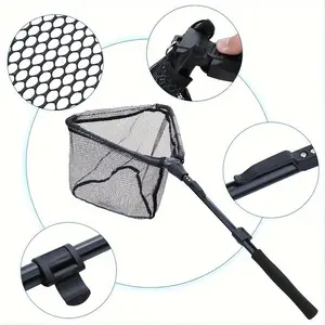 Foldable Fishing Net, Retractable Fishing Net with EVA Handle, Durable Nylon Net, Fishing Accessories for Outdoor Catching Shrimp, Crab, Eel