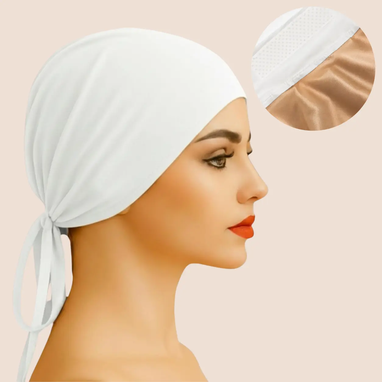 The SATIN Grip Cap – White | Non-Slip Hijab Undercap with Silicone Grip & Tie-Back by Get A Grip